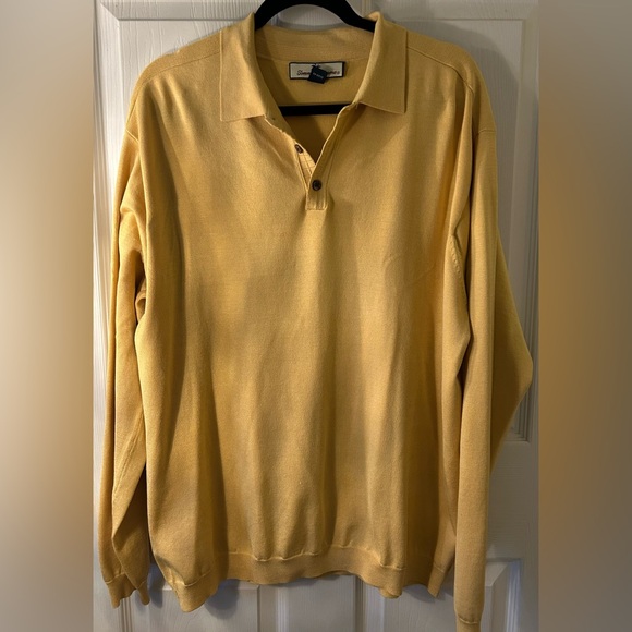 Tommy Bahama Men’s Silk Blend V-neck 3 Button Long Sleeve Sweater‎ Yellow Sz L - Picture 1 of 9
